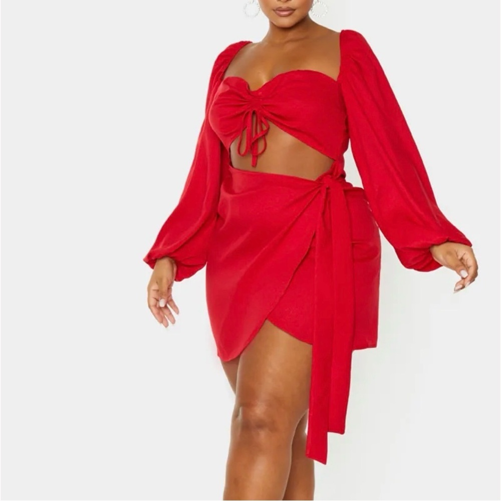 PrettyLittleThing Red Tie-Wrap Mini Skirt